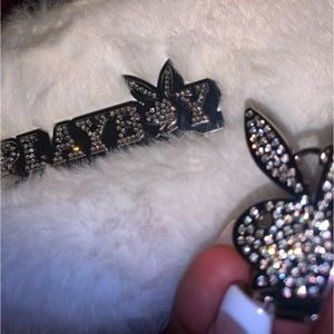 White Fur, Playboy Bunny Wallet; with pink interior, and rhinestones.